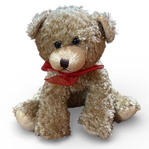 Wishpets “Linda” the Brown Teddy Bear w/ Red Ribbon Small 6” Plush Toy 2004